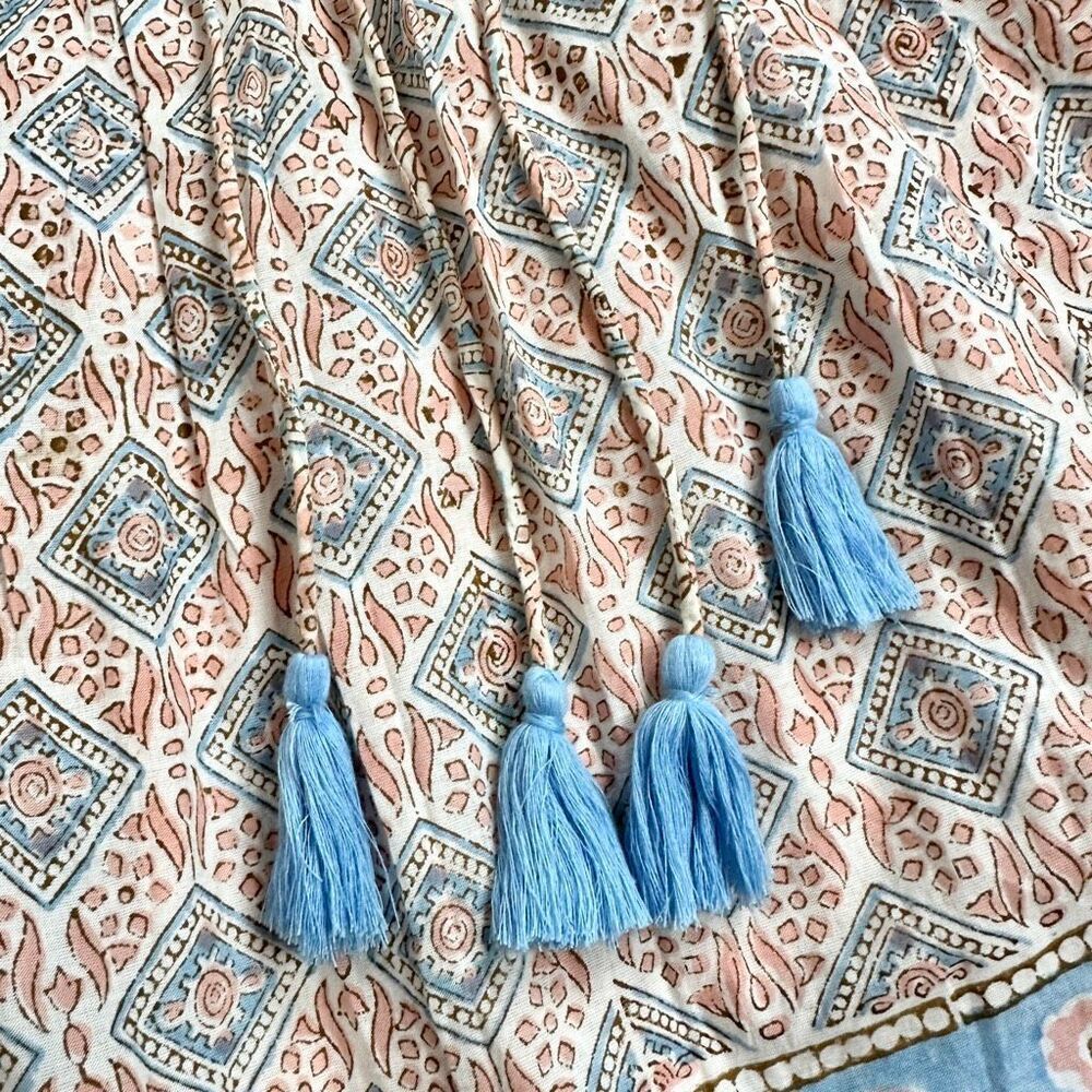 Sohana Block Print Cotton Boho Tassel Dress M NWT India Boho - Picture 9 of 15